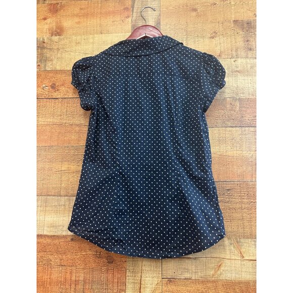 Tommy Hilfiger Womens Navy Polka Dot Short Sleeve Button-Up Shirt S - Picture 6 of 7